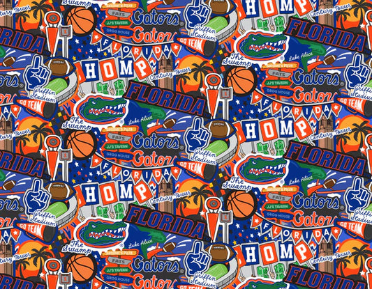Florida Gators NCAA College Doodle Allover Sammy Sykel Cotton Fabric