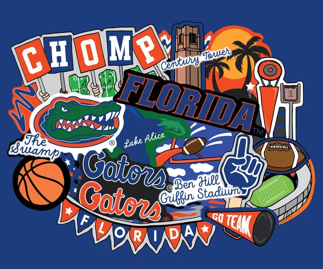Florida Gators NCAA College Doodle Panel 36" Sammy Sykel Enterprises Cotton Fabric FL-2000