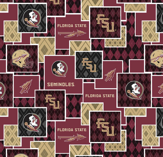 Florida State Seminoles NCAA College Argyle Boxes Sykel Cotton Fabric SYK-FSU-1371