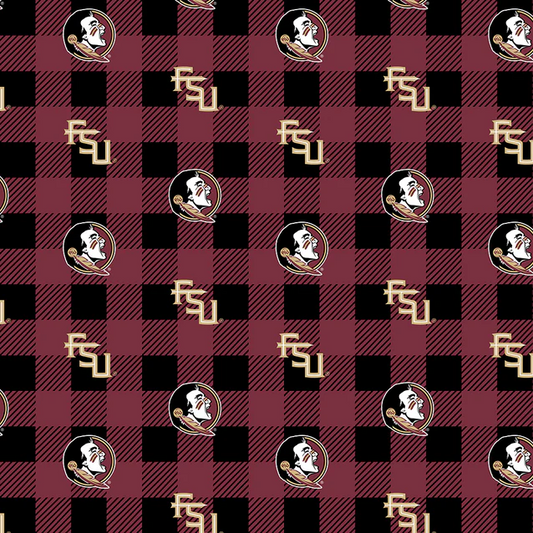 Florida State Seminoles NCAA College Buffalo Plaid Sykel Enterprises Polyester Fleece Fabric FSU-1190