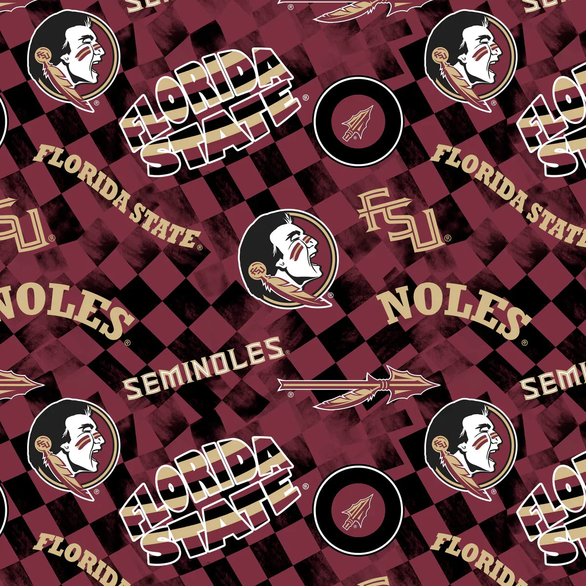 Florida State Seminoles NCAA College Check Allover Sykel Cotton Fabric ...
