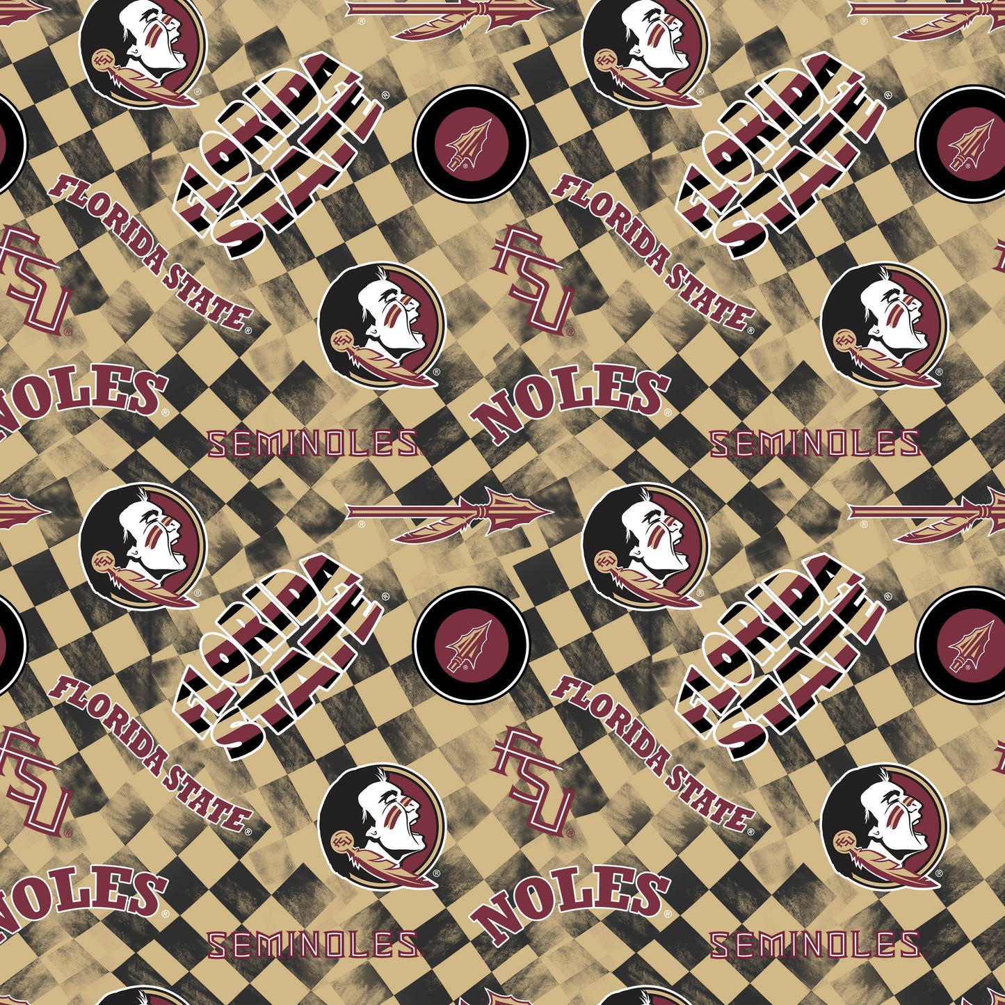 Florida State Seminoles NCAA College Checks Camel Sykel Enterprises Canvas Duck Cloth Cotton Fabric FSU-1380-CAMEL