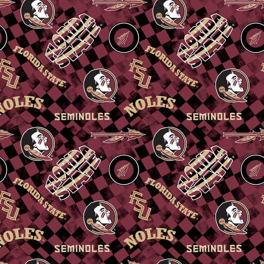 Florida State Seminoles NCAA College Checks Wine Sykel Enterprises Canvas Duck Cloth Cotton Fabric FSU-1380-WINE