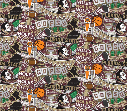 Florida State Seminoles NCAA College Doodle Allover Sammy Sykel Cotton Fabric