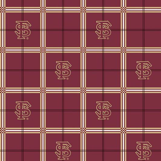 Florida State Seminoles NCAA College Plaid Sykel Enterprises Cotton Flannel Fabric FSU-023