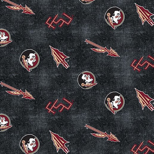 Florida State Seminoles NCAA College Distressed logo FLANNEL Black Sykel Cotton Fabric