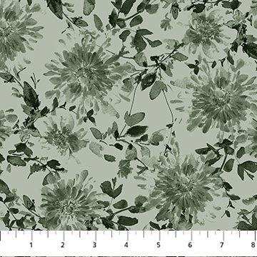 Flourish Rayon 52" Wide Large Flowers Green Hina Mirza Figo Northcott Fabrics Rayon Fabric NC-R91173-73