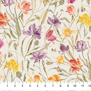 Flourish Rayon 52" Wide Tulips Green Hina Mirza Figo Northcott Fabrics Rayon Fabric NC-R91171-70