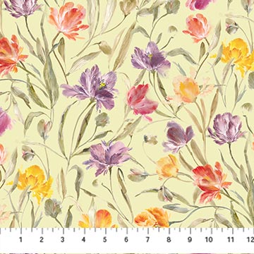 Flourish Tulips Green Hina Mirza Figo Northcott Fabrics Cotton Fabric NC-91171-70