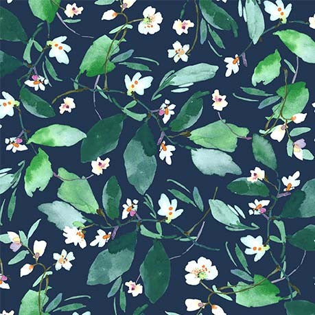 Flower Lake Winding Flower Midnight Green Michael Miller Cotton Fabric