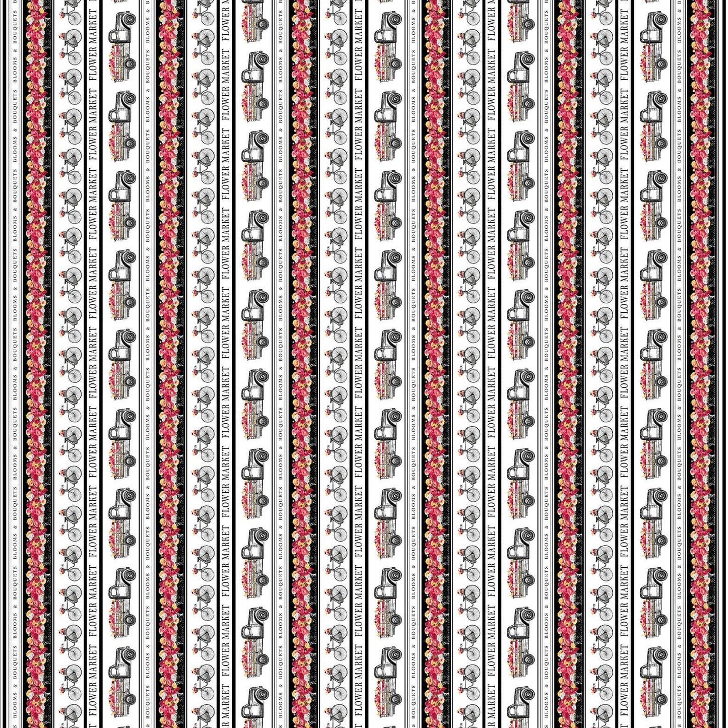 Flower Market Border Stripe Black Multi Jessica Mundo Henry Glass Cotton fabric