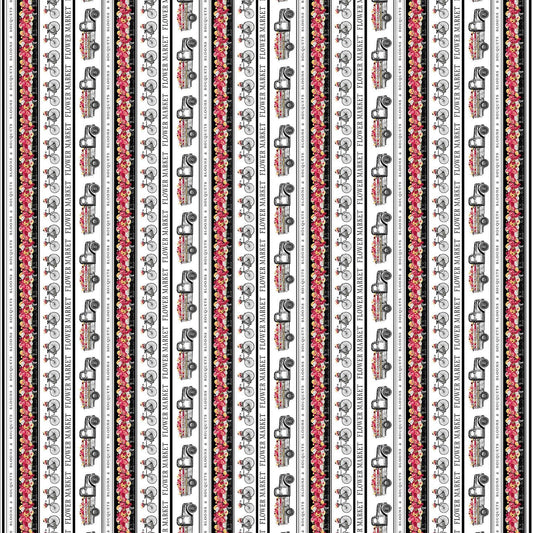 Flower Market Border Stripe Black Multi Jessica Mundo Henry Glass Cotton fabric