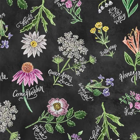 Flower Market Going Wild Black Lily & Val Michael Miller Cotton Fabric