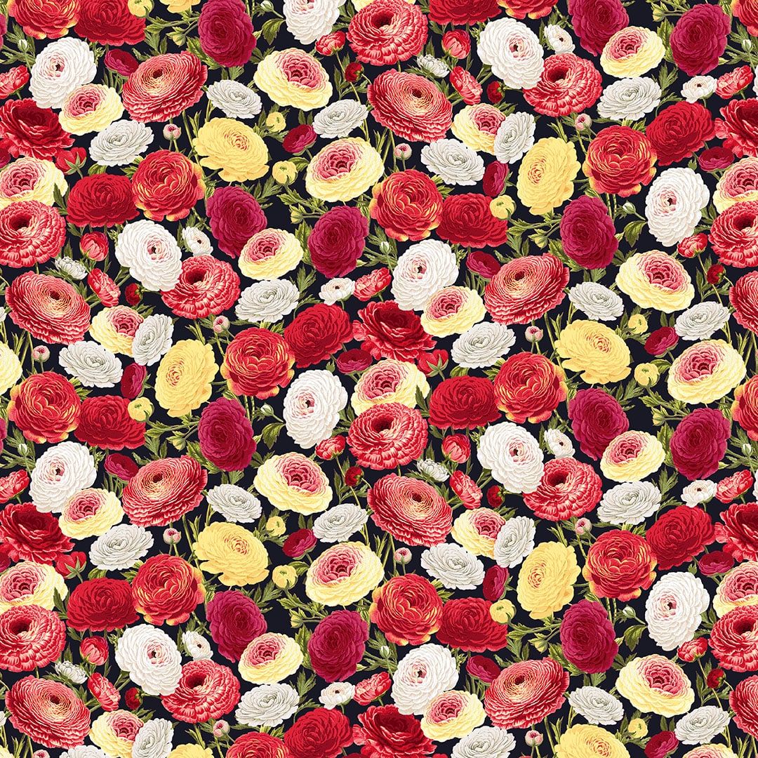 Flower Market Packed Flowers Red Jessica Mundo Henry Glass Cotton fabric