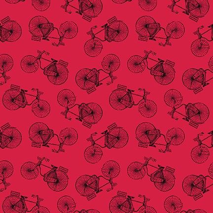 Flower Market Small Bicycle Tossed Red Jessica Mundo Henry Glass Cotton fabric