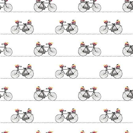 Flower Market Small Bicycles In A Row White Multi Jessica Mundo Henry Glass Cotton fabric