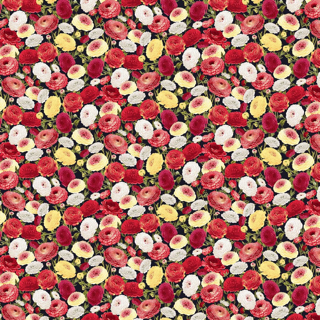 Flower Market Small Flower Packed Black Multi Jessica Mundo Henry Glass Cotton fabric