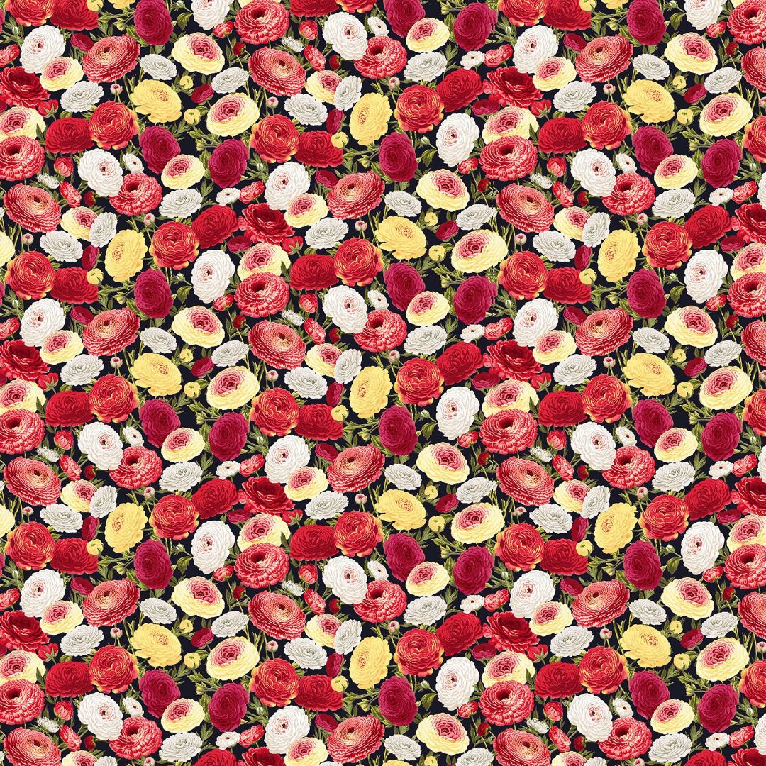 Flower Market Small Flower Packed Black Multi Jessica Mundo Henry Glass Cotton fabric | US Fabric Shop
