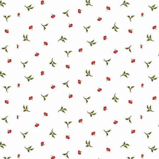 Flower Market Small Tossed Leaves and Flowers White Multi Jessica Mundo Henry Glass Cotton fabric