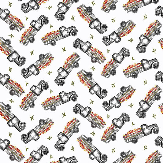 Flower Market Tossed Truck White Multi Jessica Mundo Henry Glass Cotton fabric