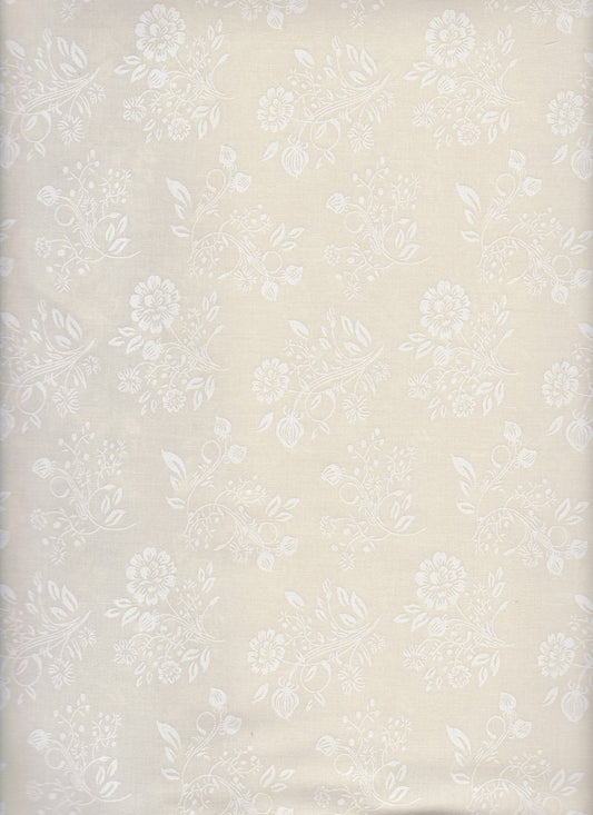 Flower Bouquets Tone on Tone White Tan Foust Textiles Cotton Fabric