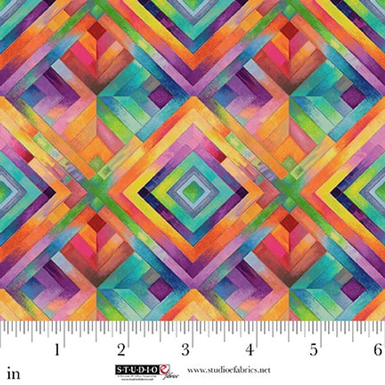 Flower Fusion Geometric Diamond Multi Crazy Marie Studio E Cotton Fabric SE-8692-54