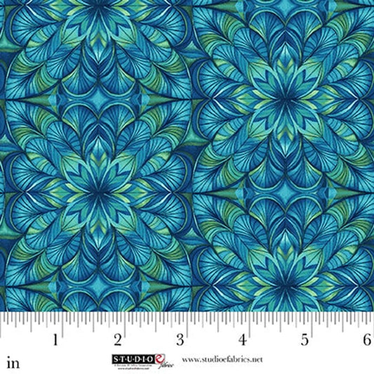 Flower Fusion Geometric Flower Blue Green Crazy Marie Studio E Cotton Fabric SE-8696-76