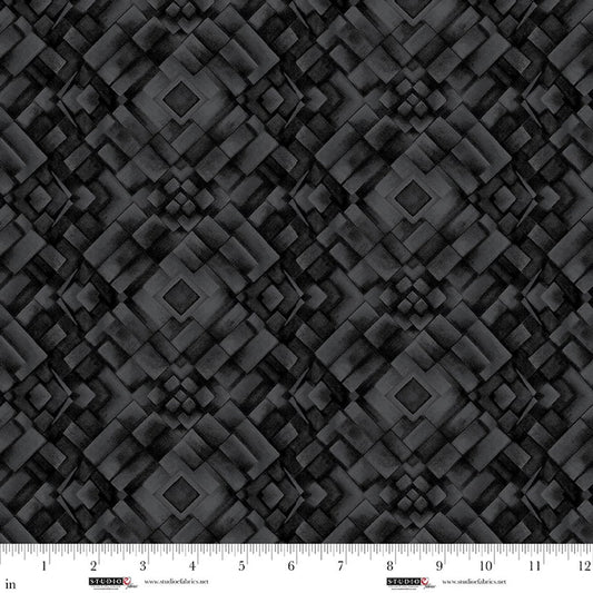 Flower Fusion Mosaic Black Crazy Marie Studio E Cotton Fabric SE-8697-99