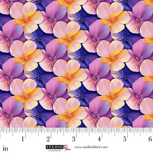 Flower Fusion Packed Flowers Purple Pink Crazy Marie Studio E Cotton Fabric SE-8695-54