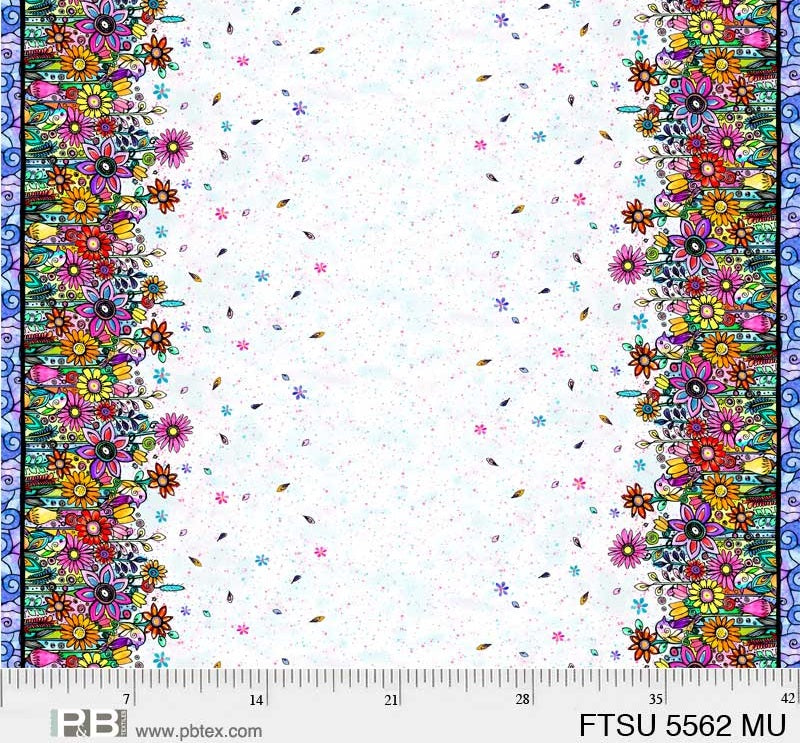 Flower To The Sun Double Border Multi Robin Mead P&B Textiles Cotton Fabric  PB-FTSU-5562-MU