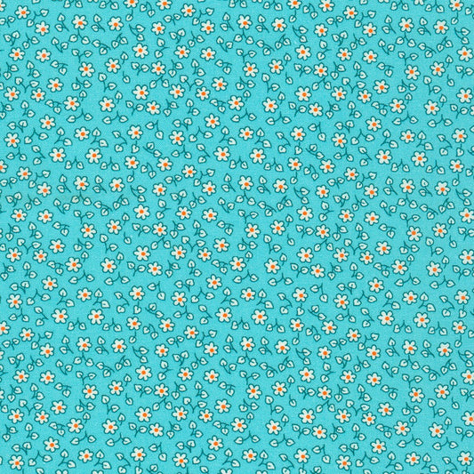 Flowerhouse Little Blossoms Mini Floral Azure Blue Debbie Beaves Robert Kaufman Cotton Fabric