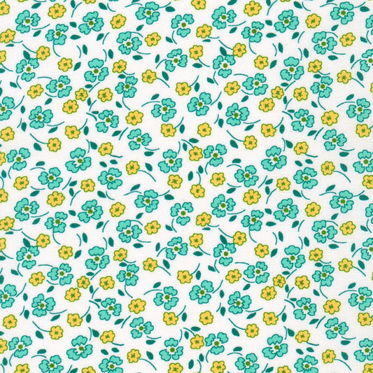 Flowerhouse Little Blossoms Tossed Floral Azure Green Debbie Beaves Robert Kaufman Cotton Fabric