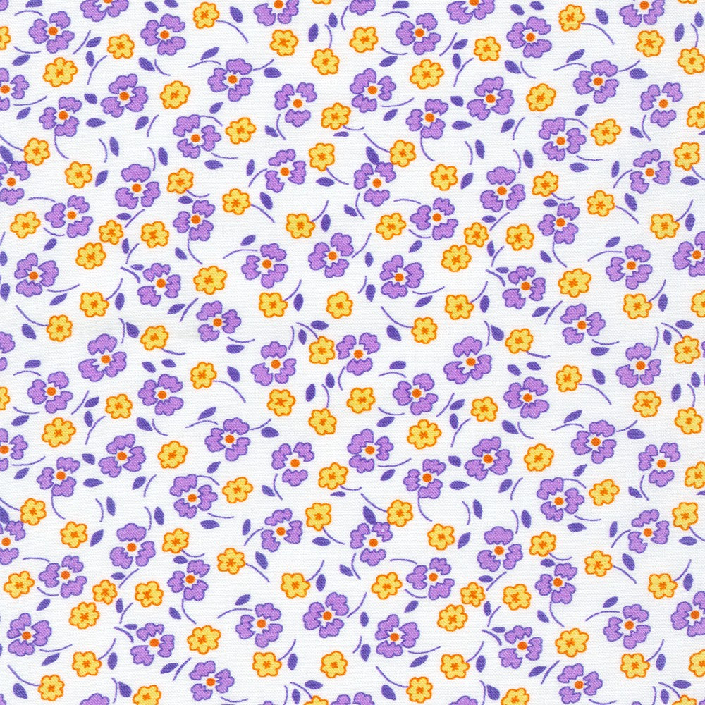 Flowerhouse Little Blossoms Tossed Floral Pansy Purple Debbie Beaves Robert Kaufman Cotton Fabric