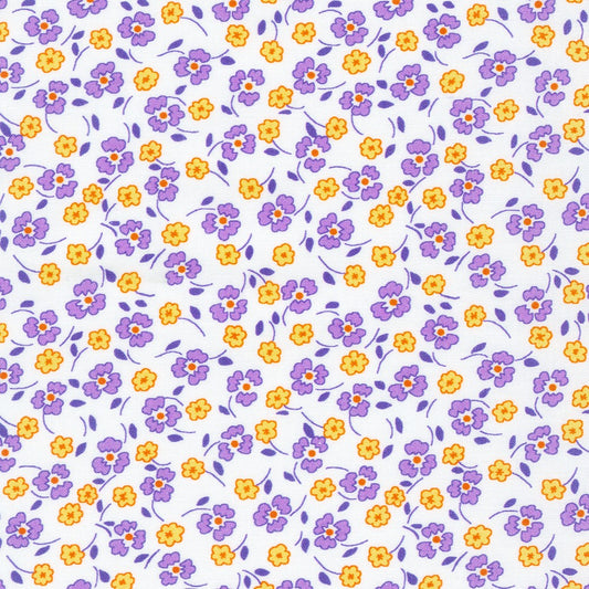 Flowerhouse Little Blossoms Tossed Floral Pansy Purple Debbie Beaves Robert Kaufman Cotton Fabric