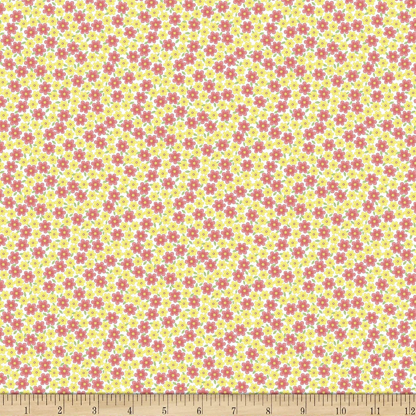 Flowers Let's Play Cute Packed Flowers Pink and Yellow Timeless Treasures Cotton Fabric