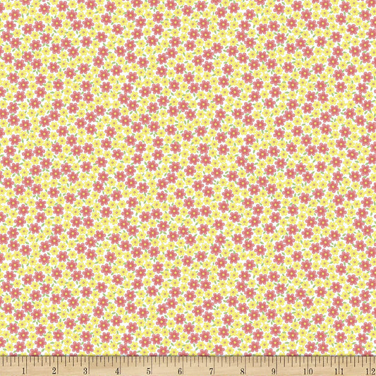 Flowers Let's Play Cute Packed Flowers Pink and Yellow Timeless Treasures Cotton Fabric