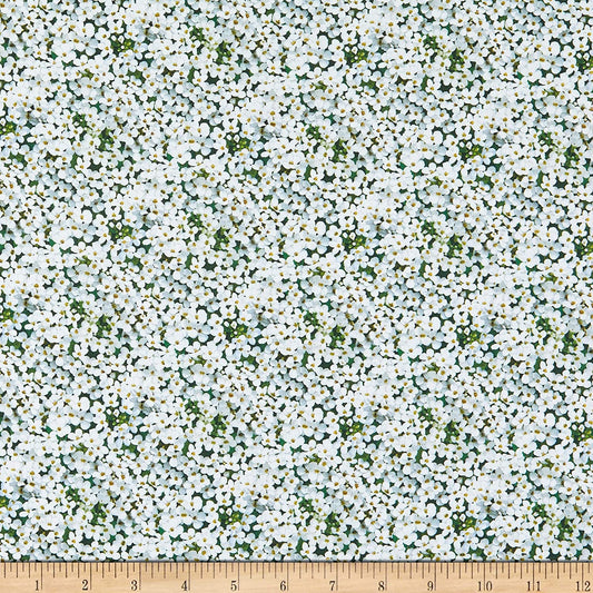 Flowers Tiny White Landscape Medley Elizabeth's Studio Cotton Fabric