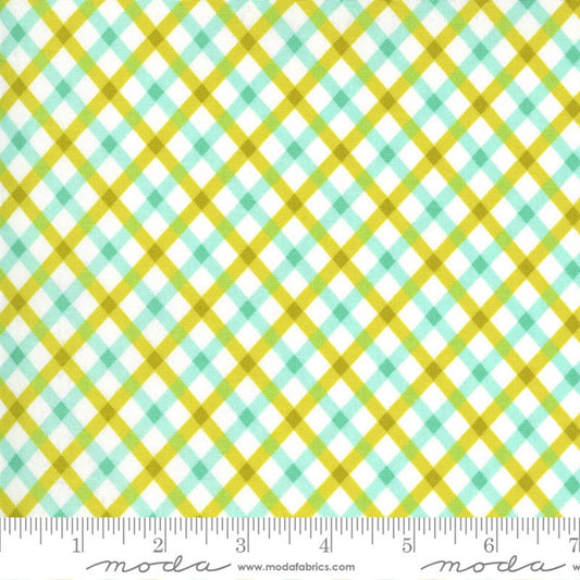 Flowers for Freya Diagonal Plaid Check Morning Dew Cream Linzee McCray Moda Fabrics Cotton Fabric