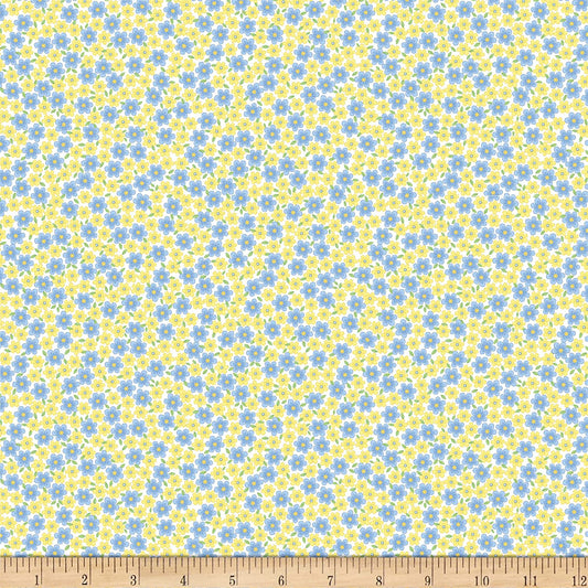 Flowers Let's Play Cute Packed Flowers Blue and Yellow Timeless Treasures Cotton Fabric