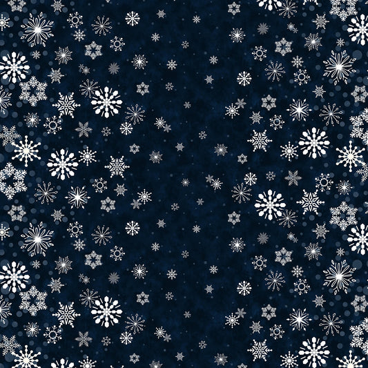 Flurry Friends Snowflake Border Stripe Navy Barb Tourtillotte Henry Glass Cotton Fabric