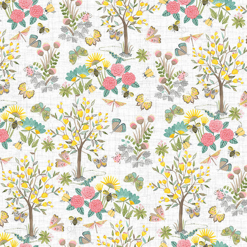 Folk Garden Trees & Flowers Grainy Color Pop Studios Blank Quilting Cotton Fabric