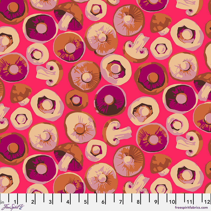 Forage Button Mushroom Pink Martha Negley Free Spirit Cotton Fabric FS-PWMN075.PINK