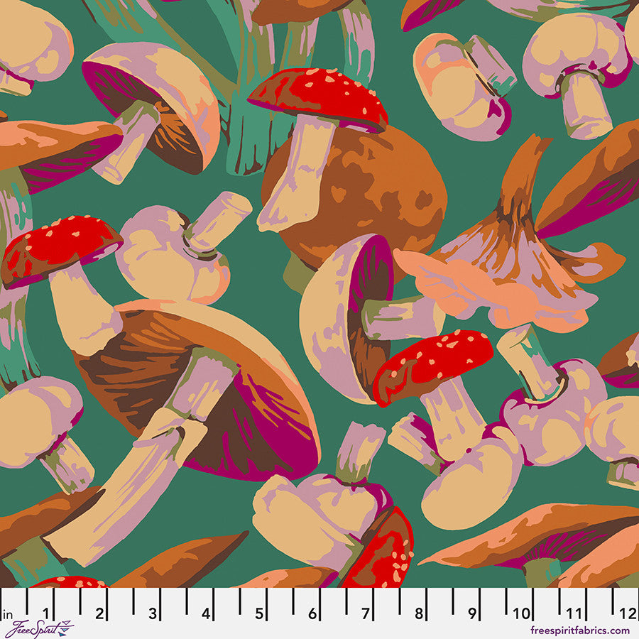 Forage Mushroom Medley Green Martha Negley Free Spirit Cotton Fabric FS-PWMN067.GREEN