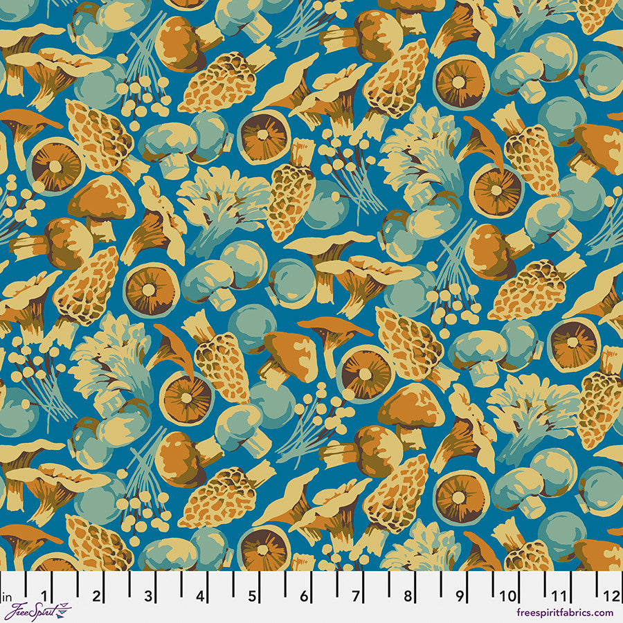 Forage Mushroom Mix Blue Martha Negley Free Spirit Cotton Fabric FS-PWMN076.BLUE