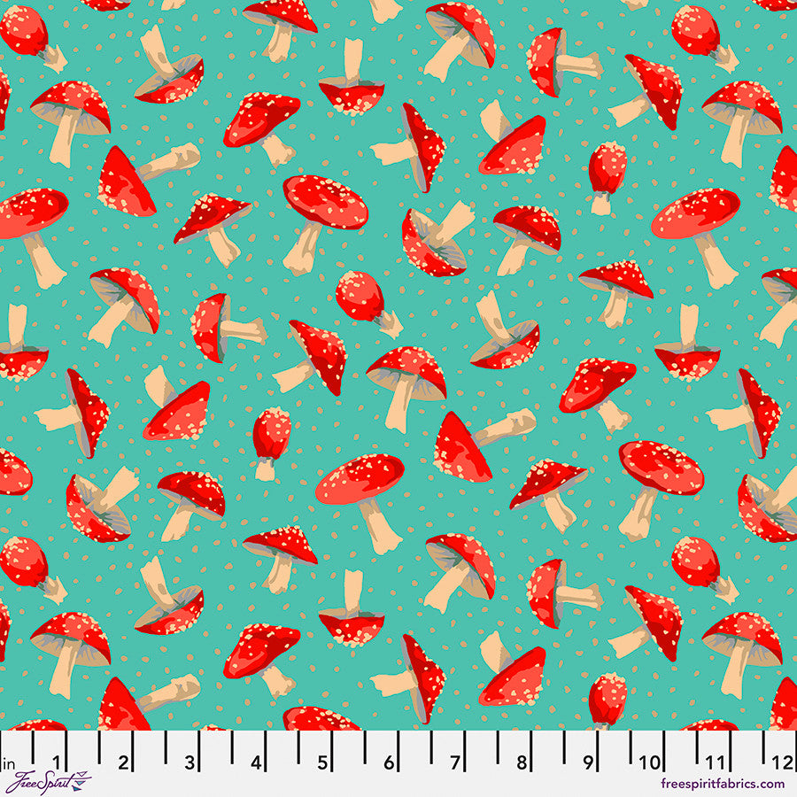 Forage Small Toadstool Aqua Martha Negley Free Spirit Cotton Fabric FS-PWMN069.AQUA