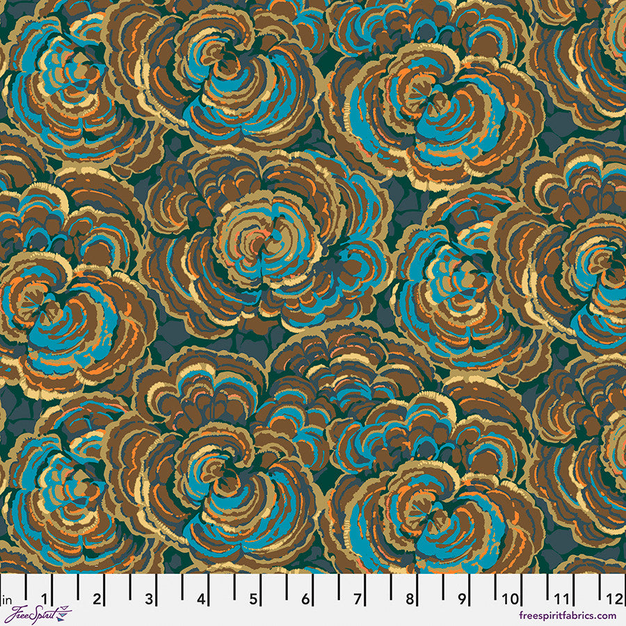 Forage Turkey Tail Dark Blue Martha Negley Free Spirit Cotton Fabric FS-PWMN078.DARKBLUE