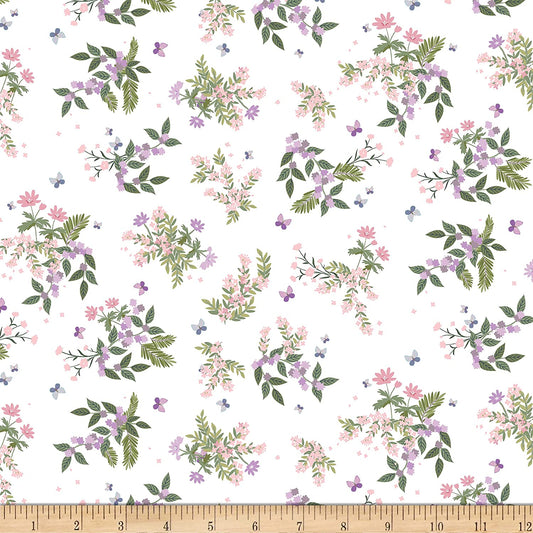 Forest Bouquets White Little Bit of Magic Fleur Timeless Treasures Cotton Fabric