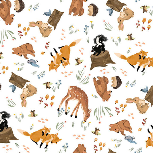 Forest Critters Tossed Woodland Animals Ivory Laura Konyndyk Blank Quilting Cotton Fabric