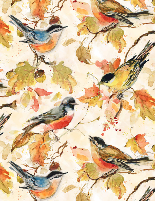 Forest Dance Birds Cream Susan Winget Wilmington Prints Cotton Fabric