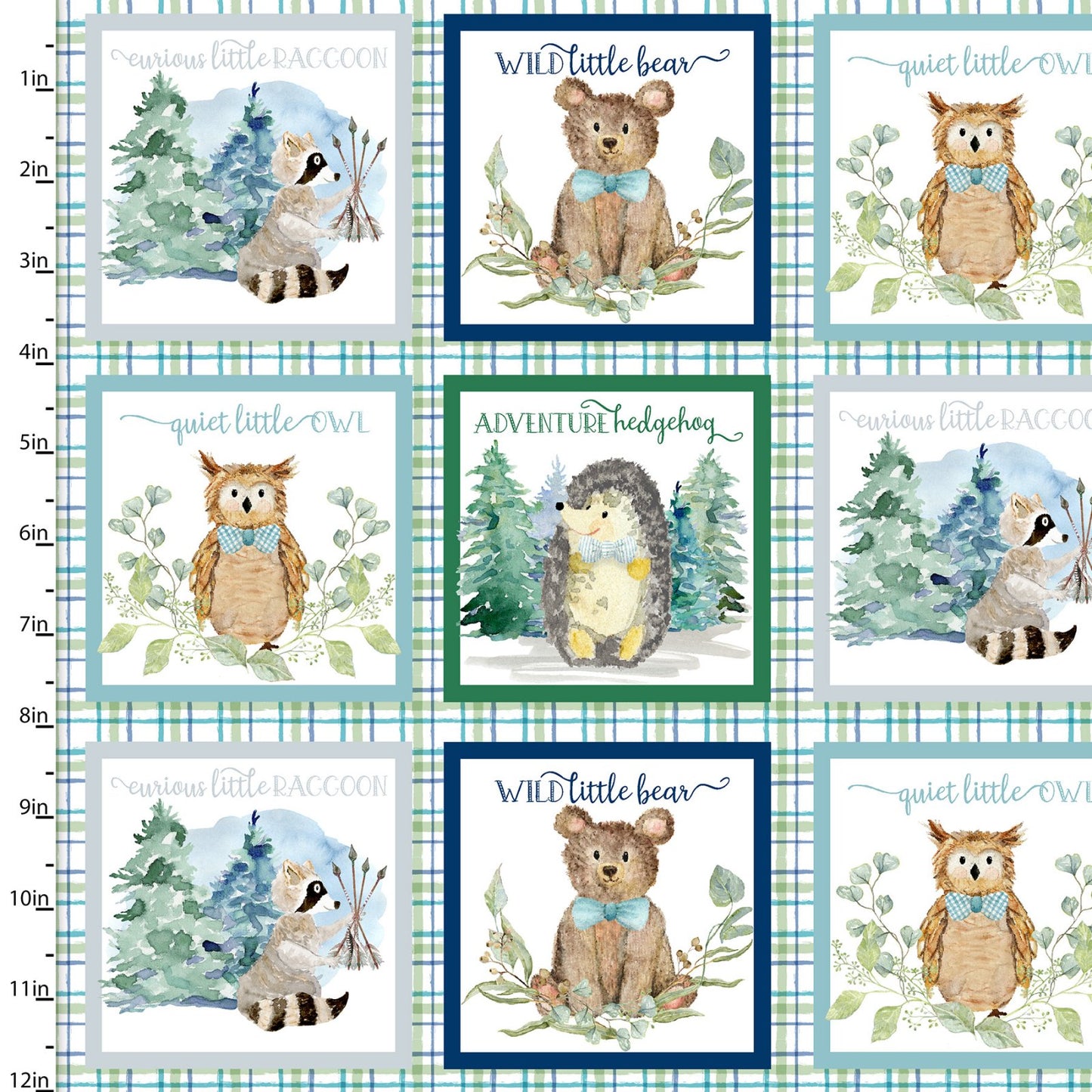 Forest Friends Boy Blue Plaid Patch Audrey Jeanne Roberts 3 Wishes Cotton Fabric